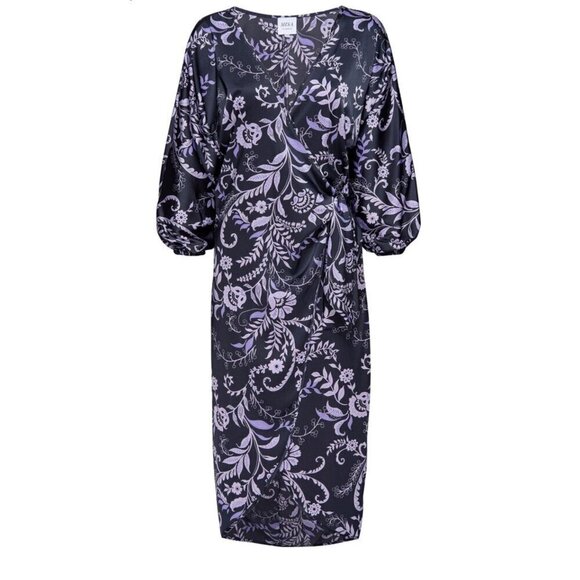 Misa Los Angeles Sylvia Faux Wrap Indigo Satin High Low Dress XS & L NWT - Picture 13 of 16